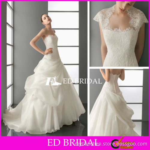 A Line Scallop With Detachable Queen Ann Neckline Chapel Train Organza 2012 Beaded Strapless Ruffle Pleated Wedding Dress